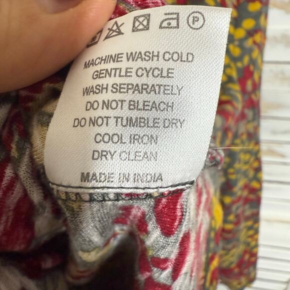 KOMIL Women's Size Large Masa Print Split Neck Cotton Long Sleeve Top Fall Red - Picture 10 of 16